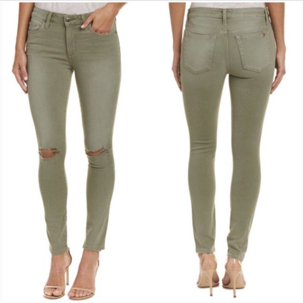 Joe's Jeans Skinny Ankle Military Green Ripped Distressed Jeans